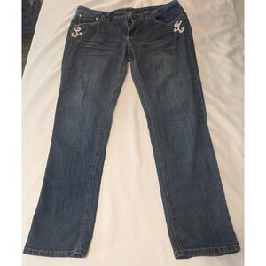 Angels Straight Leg Jeans Womens 12 Dark Wash Good Embroidered Sequin Y2K Boho